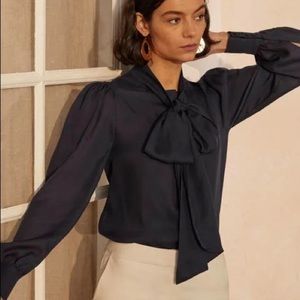 Boden size 12 pussy bow blouse navy